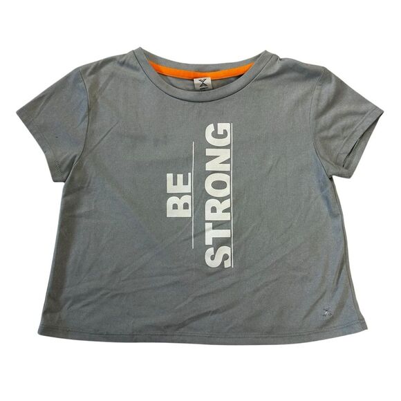 Xersion Girls Sz S 7/8 Short Sleeve Be Strong T-Shirt Blue Split Back Quick Dri - Picture 1 of 9